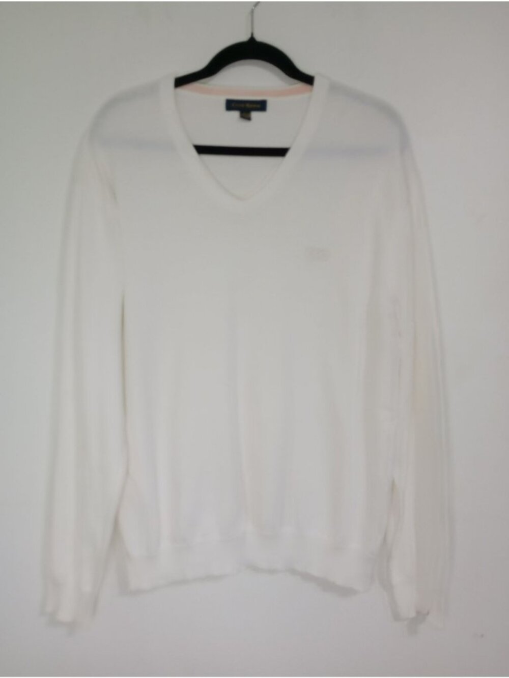 Club Room Sweater 100% Cotton Mens White V-Neck Long Sleeve Size Large